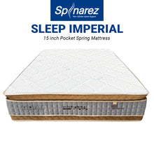 Load image into Gallery viewer, Spinarez Sleep Imperial 15" Pocket Spring Mattress with Natural Latex Topper, Ice Silk Soft Fabric, Euro Top & Pillow Top Design, Anti-Dustmite, Anti-Bacterial, Hypoallergenic - Firmness 5/10, 15 Year Warranty