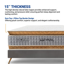 Load image into Gallery viewer, Spinarez Sleep Imperial 15" Pocket Spring Mattress with Natural Latex Topper, Ice Silk Soft Fabric, Euro Top & Pillow Top Design, Anti-Dustmite, Anti-Bacterial, Hypoallergenic - Firmness 5/10, 15 Year Warranty