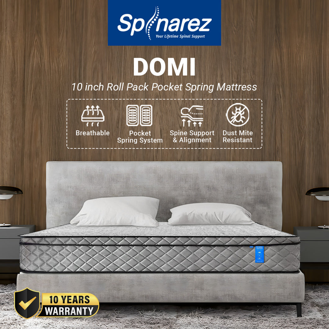 SpinaRez Roll Pack Domi 10 Inch / Raymie 12 Inch Pocket Spring Mattress | Euro-Top Comfort, Anti-Dustmite, Medium Firm,  Free Delivery West Malaysia