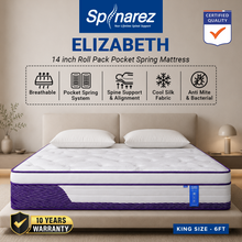 Load image into Gallery viewer, SPINAREZ Elizabeth 14" Pocket Spring Mattress Tilam Roll Pack Cooling Silk Pillow Top Natural Latex 10 Years Warranty
