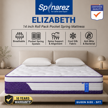 Load image into Gallery viewer, SPINAREZ Elizabeth 14" Pocket Spring Mattress Tilam Roll Pack Cooling Silk Pillow Top Natural Latex 10 Years Warranty

