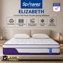 Load image into Gallery viewer, SPINAREZ Elizabeth 14" Pocket Spring Mattress Tilam Roll Pack Cooling Silk Pillow Top Natural Latex 10 Years Warranty
