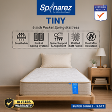 Load image into Gallery viewer, SPINAREZ TINY 6 Inch Roll Pack Pocket Spring Mattress Medium Firm 6/10 Anti Dust Mite Antibacterial Hypoallergenic, Single mattress
