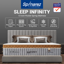 Load image into Gallery viewer, Spinarez Sleep Infinity 13&quot; Pocket Spring Mattress with Natural Latex Topper, Ice Silk Fabric, Euro Top Design, Anti-Dustmite &amp; Anti-Bacterial, Medium Firmness - 12 Years Warranty
