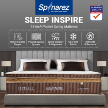 Load image into Gallery viewer, Spinarez Sleep Inspire 14&quot; Pocket Spring Mattress with Natural Latex Topper | Anti-Dustmite, Anti-Bacterial, Hypoallergenic | Ice Silk Soft Fabric, Double Euro Top Border, Firmness 5/10 | 12-Year Warranty
