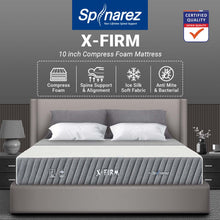 Load image into Gallery viewer, Spinarez X Firm 10&quot; Compress Foam Mattress - Cool Silk Fabric, Exclusive Italian Border, Firmness 10/10, Anti-Dustmite, Anti-Bacterial, Hypoallergenic, Supports Higher Weights &amp; Spinal Health, 10 Years Warranty
