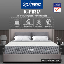 Load image into Gallery viewer, Spinarez X Firm 10&quot; Compress Foam Mattress - Cool Silk Fabric, Exclusive Italian Border, Firmness 10/10, Anti-Dustmite, Anti-Bacterial, Hypoallergenic, Supports Higher Weights &amp; Spinal Health, 10 Years Warranty
