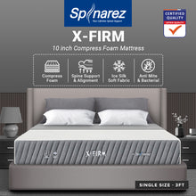 Load image into Gallery viewer, Spinarez X Firm 10&quot; Compress Foam Mattress - Cool Silk Fabric, Exclusive Italian Border, Firmness 10/10, Anti-Dustmite, Anti-Bacterial, Hypoallergenic, Supports Higher Weights &amp; Spinal Health, 10 Years Warranty
