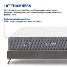 Load image into Gallery viewer, Spinarez X Firm 10&quot; Compress Foam Mattress - Cool Silk Fabric, Exclusive Italian Border, Firmness 10/10, Anti-Dustmite, Anti-Bacterial, Hypoallergenic, Supports Higher Weights &amp; Spinal Health, 10 Years Warranty
