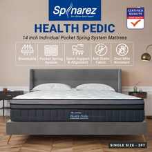 Load image into Gallery viewer, SpinaRez Health Pedic Tilam Mattress 14 inch Individual Pocket Spring System with HeiQ Viroblock Technology
