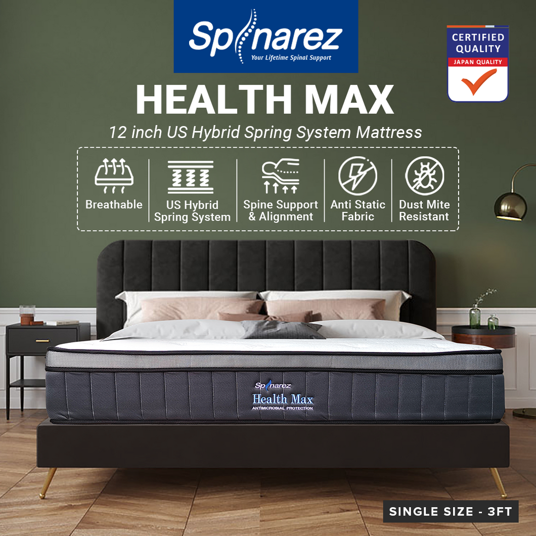 SpinaRez Health Max Tilam Mattress 12 inch US Hybrid Spring System with HeiQ Viroblock Technology